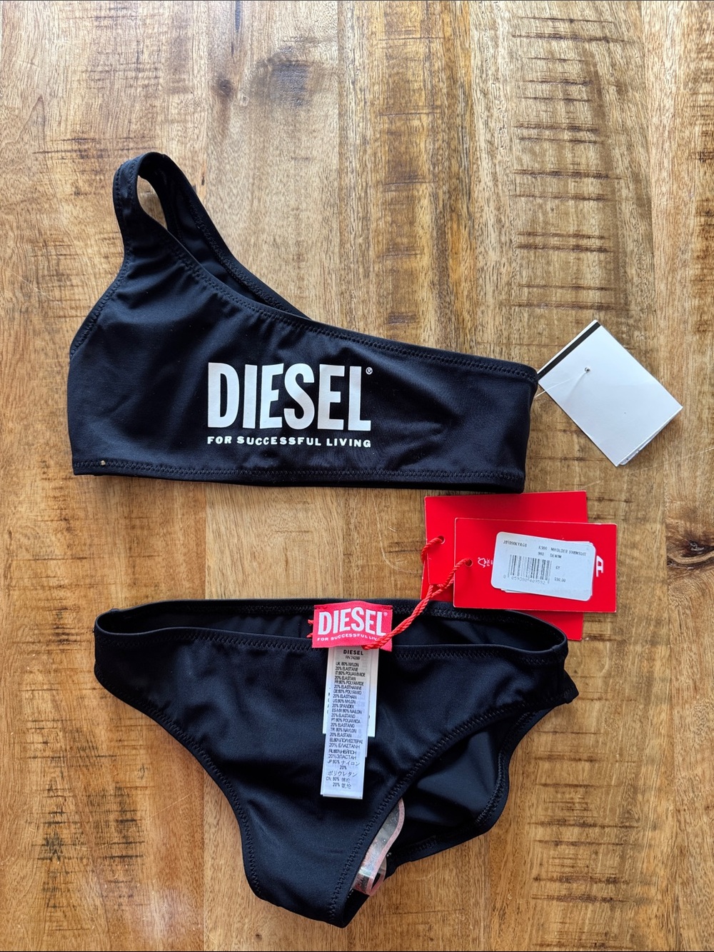 Diesel Black One-Shoulder Bikini with White Logo girls 6Y 2 piece black set NWT